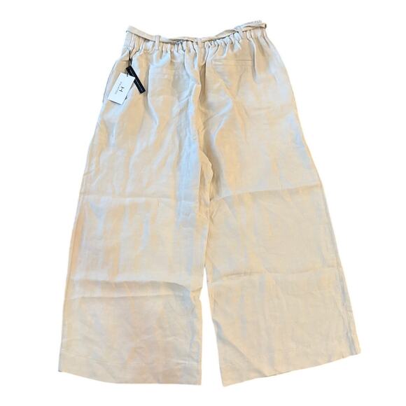 H Halston Ivory Wide Leg High Waisted Paper Bag Linen Blend Beachy Trousers XL - Picture 2 of 7